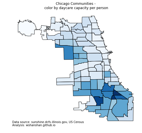 Chicago community colormap - daycare capacity by person